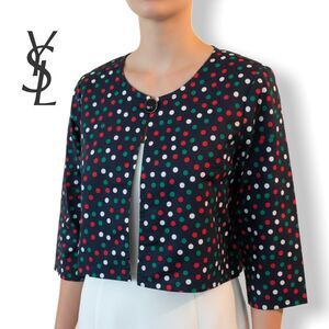Yves Saint Laurent Rare Vintage Cropped Swiss Cotton Polka Dot Jacket, Size S/M